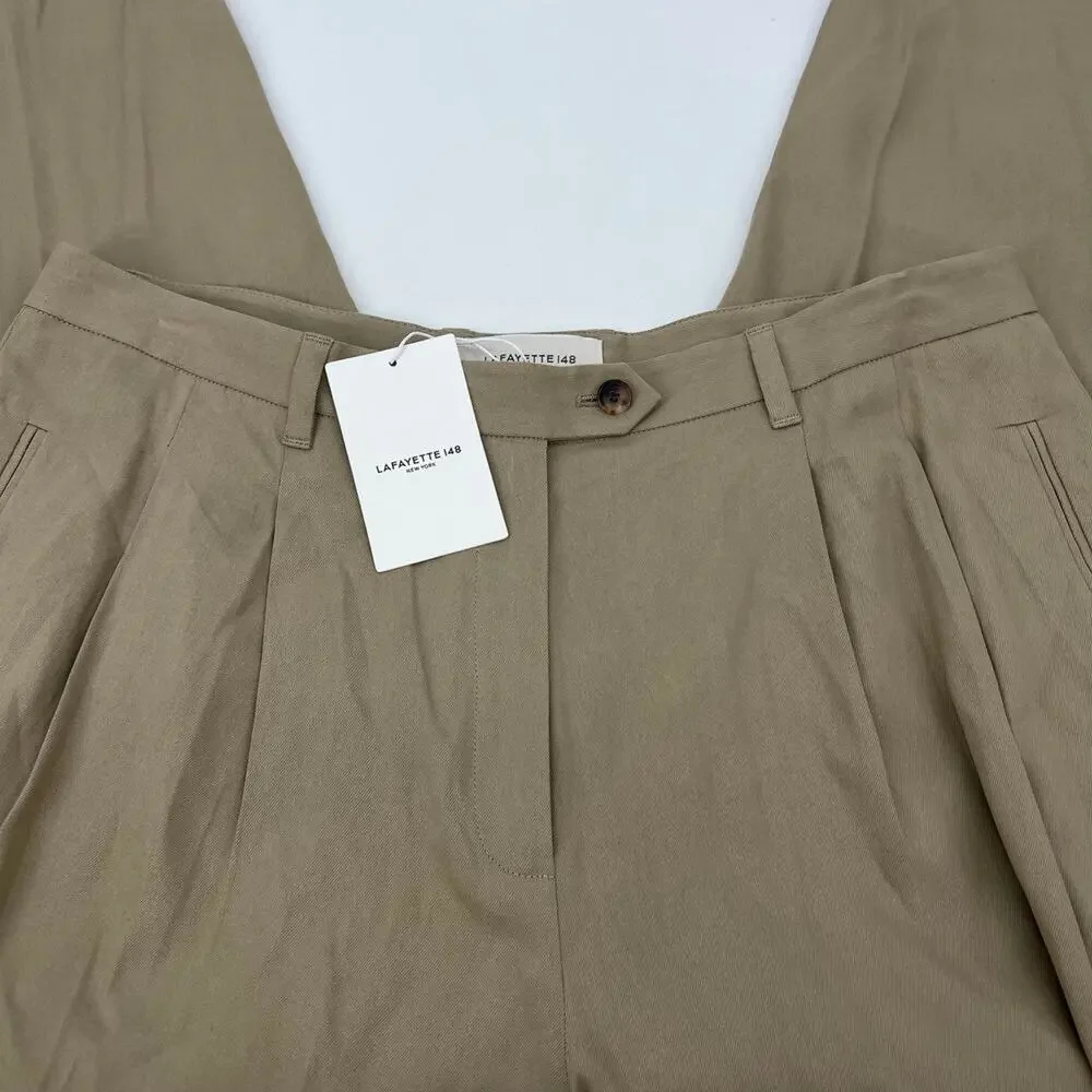 LAFAYETTE 148 NEW YORK Chino Dress Pants Green Clay Pleated Pockets Sz 14 NEW - Picture 8 of 16